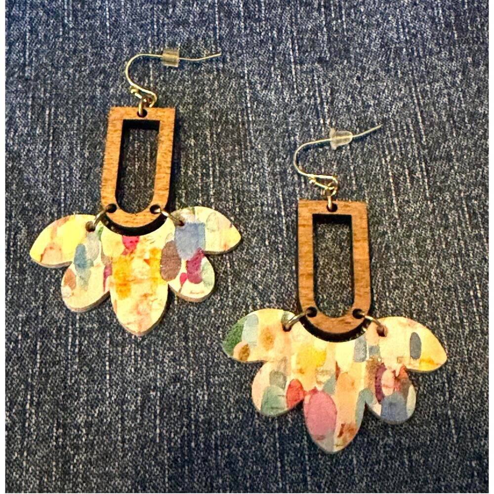 Artisan Crafted Spring Watercolor Dangle Spring Pink Floral Statement Earrings